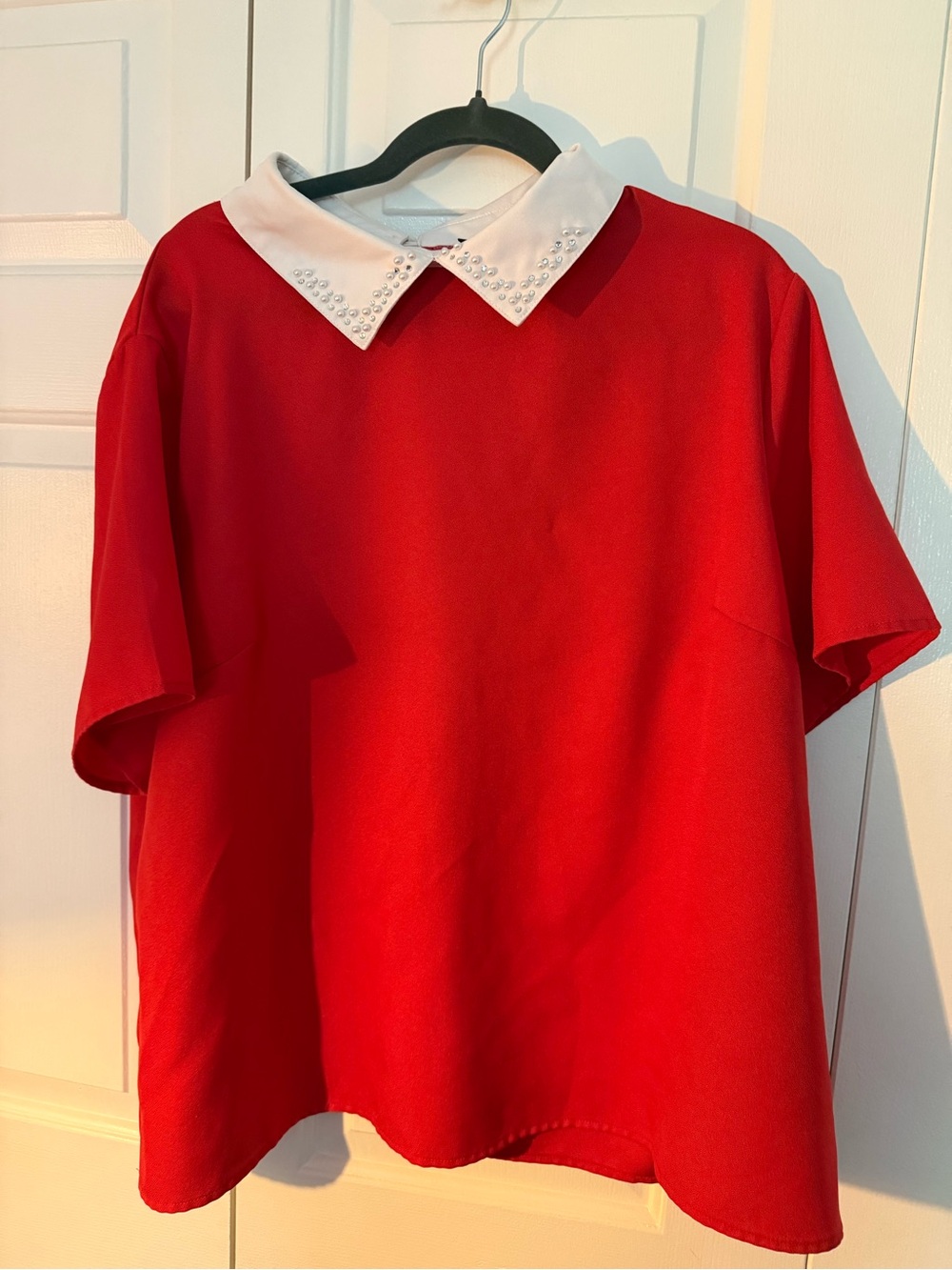SHEIN Red Top with White Embellished Peter Pan Collar
